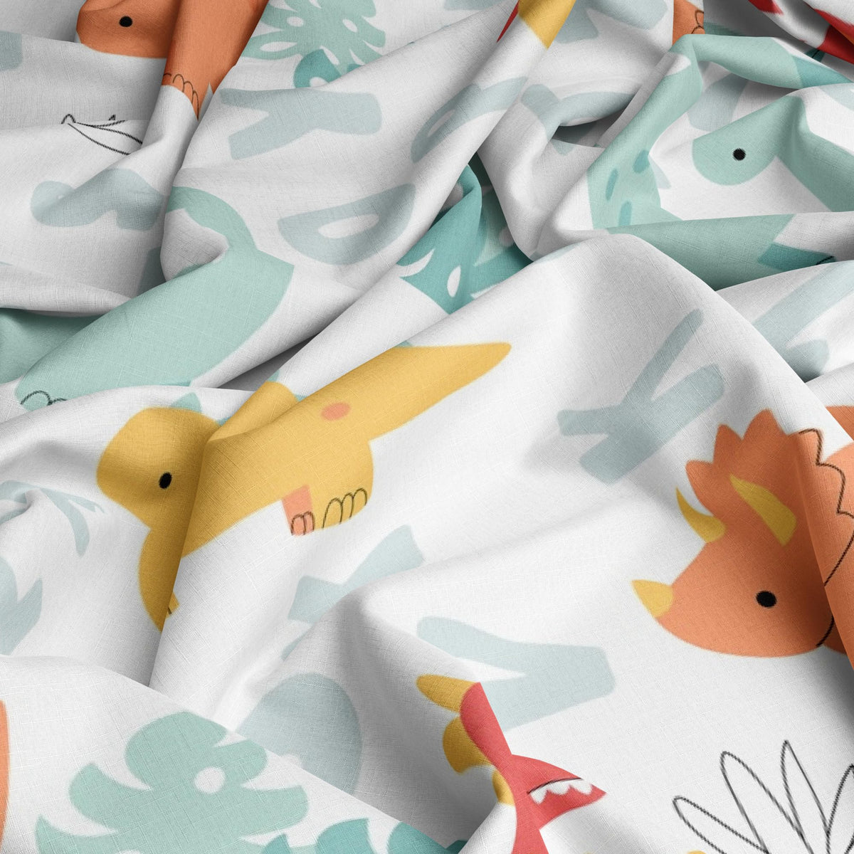 Orange & Mint Alphabet Dino Play Soft & Breathable 100% Cotton Flat Double Bedsheet, 144 TC