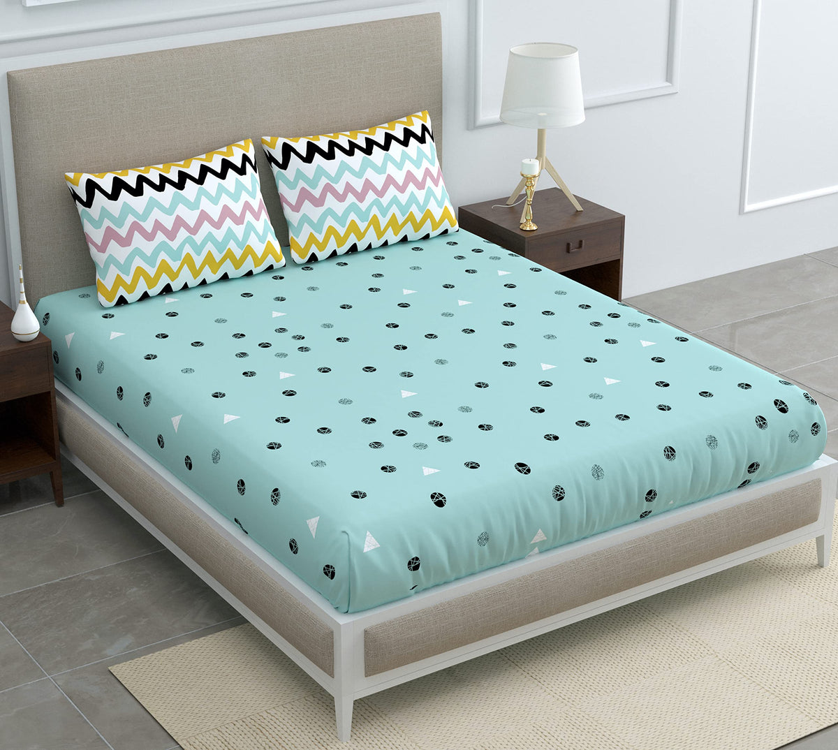 Loreto Multi Colour, Polka Dots Double Bedsheet | 144 TC | 100% Cotton | 90 x 88 Inches - main product image