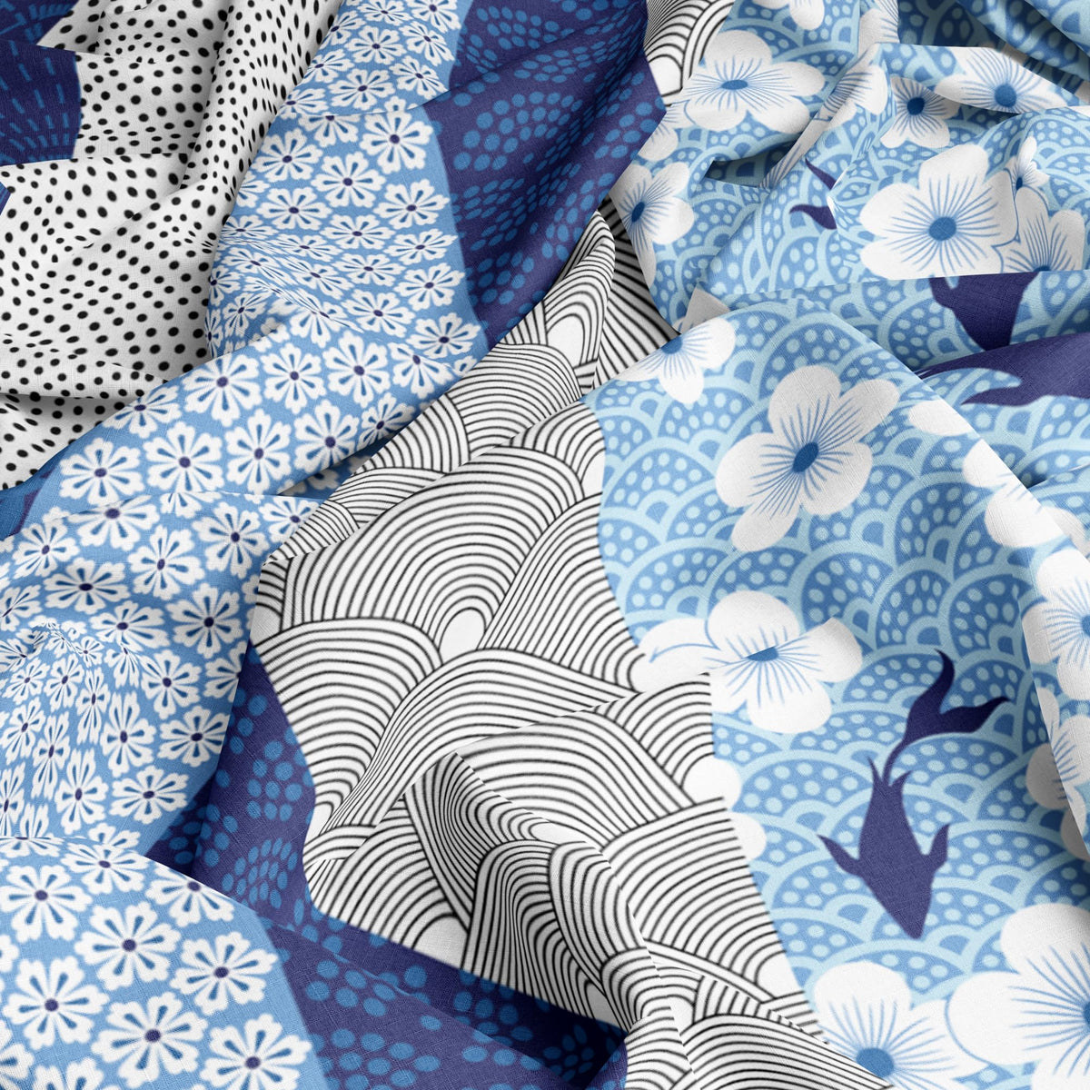 Blue Floral 100% Cotton Flat Double Bedsheet, 186 TC