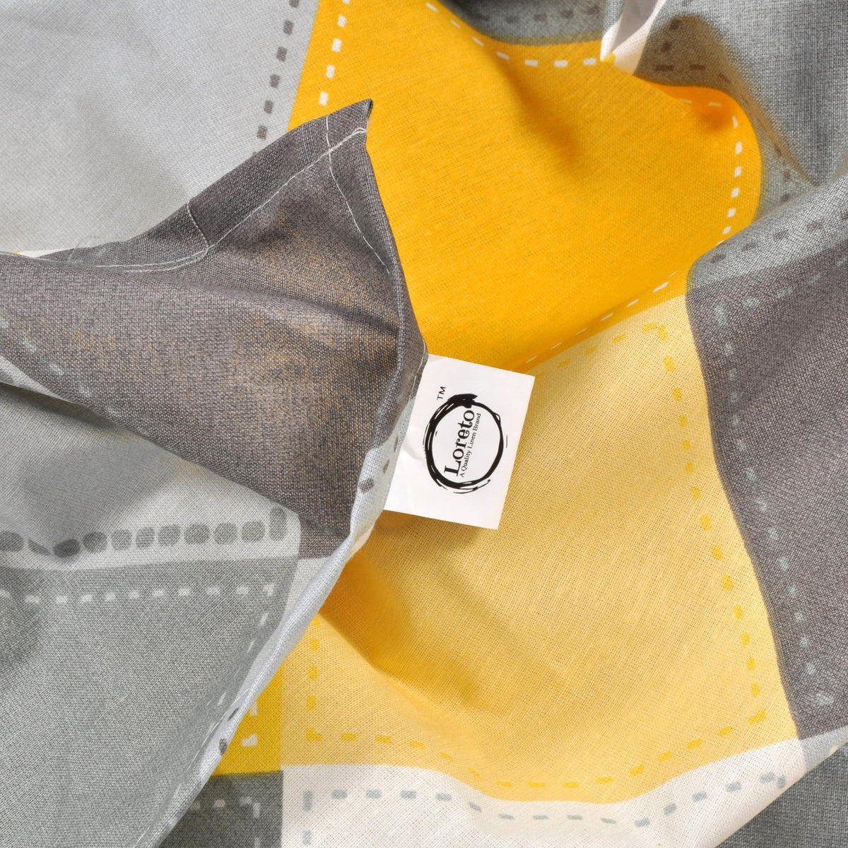 Yellow & Grey Checkered 100% Cotton Flat King Bedsheet, 144 TC
