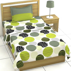 Loreto Cotton Single Bedsheet | Green and Grey Black Circle
