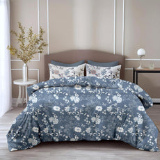 Loreto Cotton Double Bedsheet | Blush Blue Floral Vines Soft & Breathable