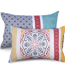 Loreto Cotton Pillow Cover | Mediterranean Tile Teal & Red 144 TC Cotton Set of 2 - Soft, Breathable & Durable (17 x 27 Inches)