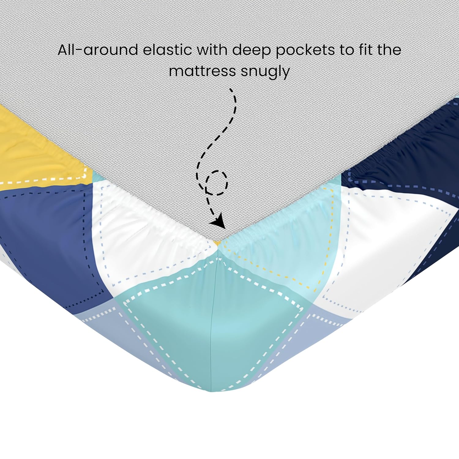 Vivid Blue and Yellow Checkered 100% Cotton Double Fitted Bedsheet, 144 TC