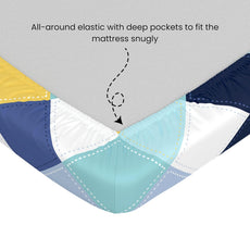 Vivid Blue and Yellow Checkered 100% Cotton King Fitted Bedsheet, 144 TC