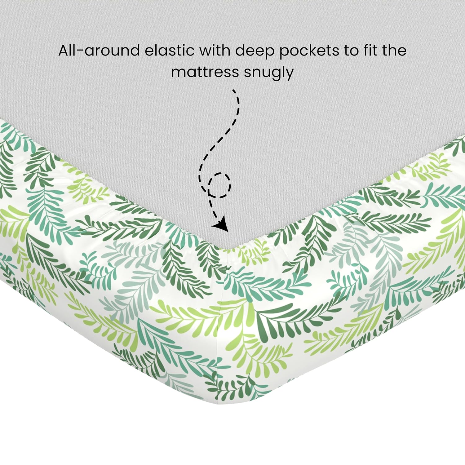 Green Leafy Haven 100% Cotton Double Fitted Bedsheet, 144 TC