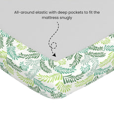 Green Leafy Haven 100% Cotton Double Fitted Bedsheet, 144 TC