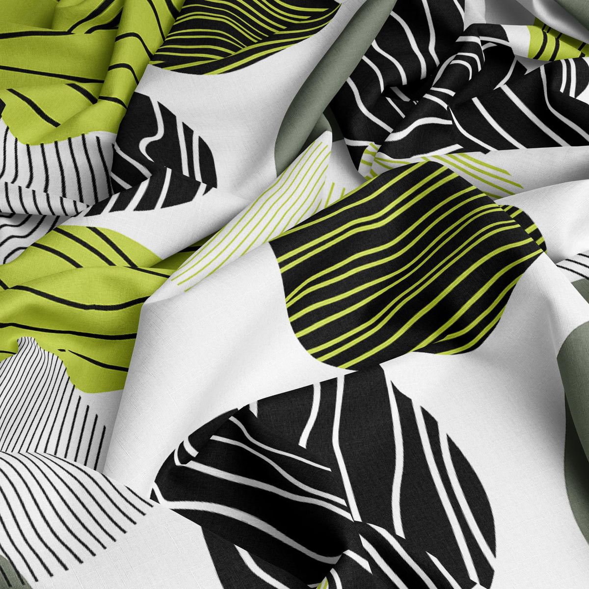 Olive Green and Grey Black Circle Geometric 100% Cotton Flat Double Bedsheet, 144 TC