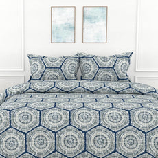 Grey and Blue 100% Cotton Flat King Bedsheet, 144 TC