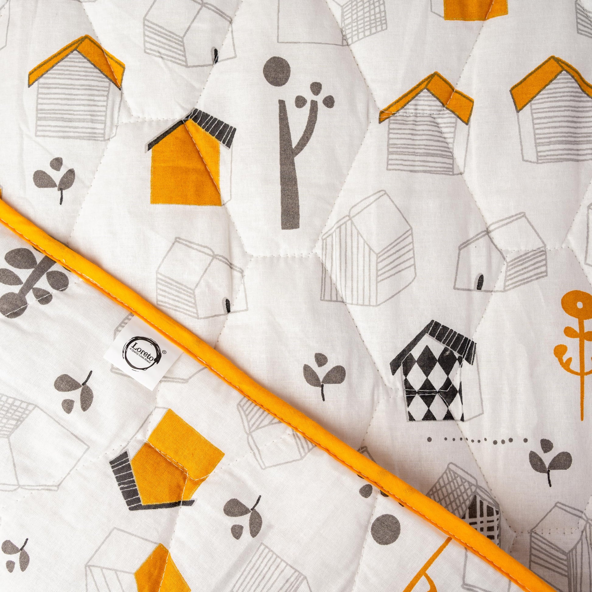 White Kids House Pattern 100% Cotton Reversible Comforter for Single Bed | 150 GSM Lightweight Winter Quilt | AC Blanket 54" x 84"