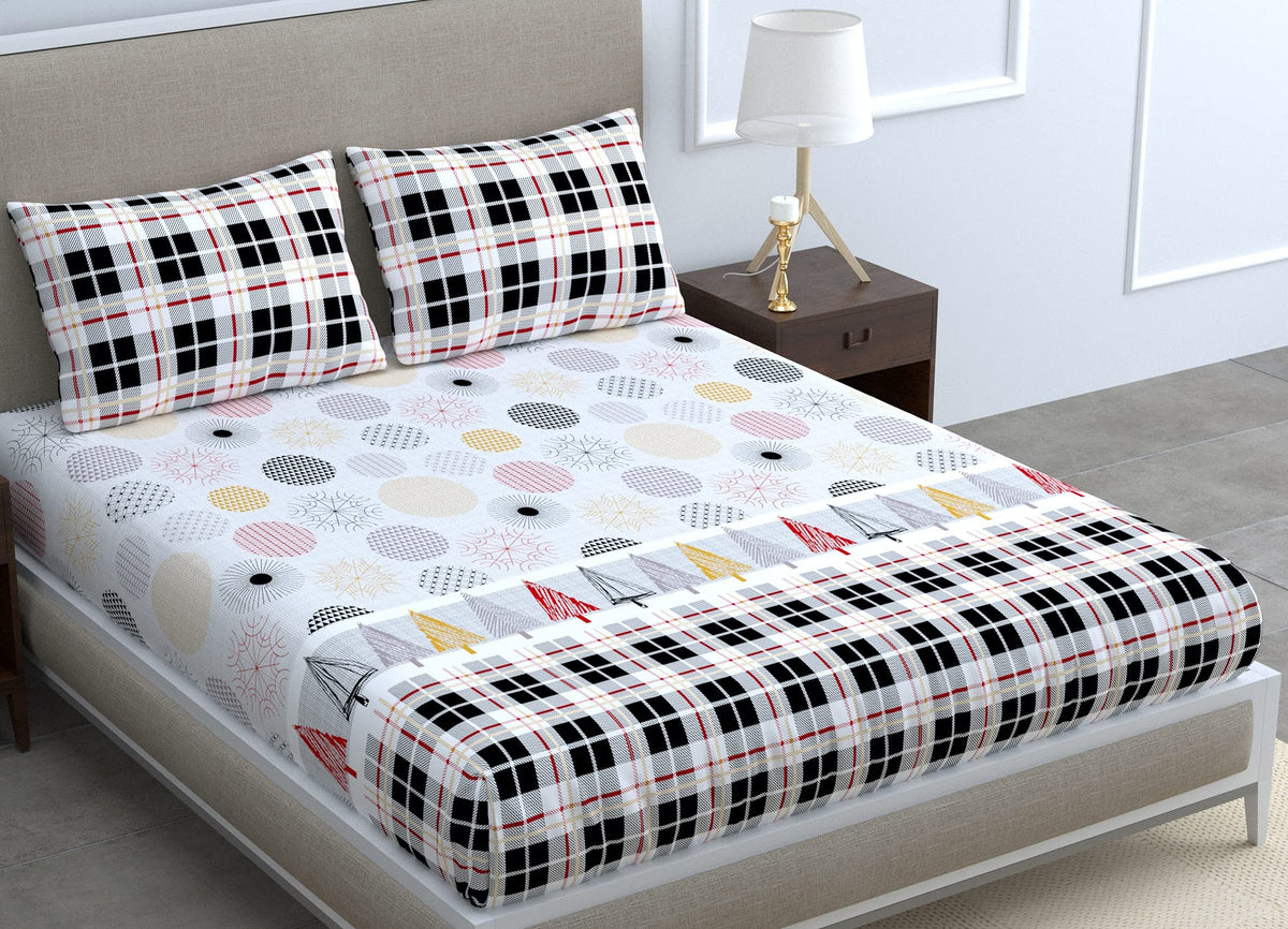 Loreto Multi Colour - Geometric King Bedsheet | 144 TC | 100% Cotton - main product image