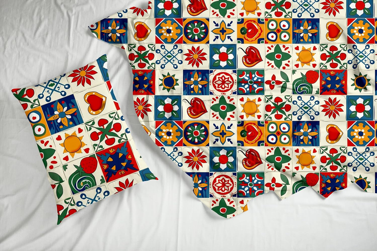 Cherry Red & Cobalt Blue Soft & Breathable 100% Cotton Flat Single Bedsheet, 144 TC