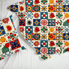Cherry Red & Cobalt Blue Soft & Breathable 100% Cotton Flat Single Bedsheet, 144 TC