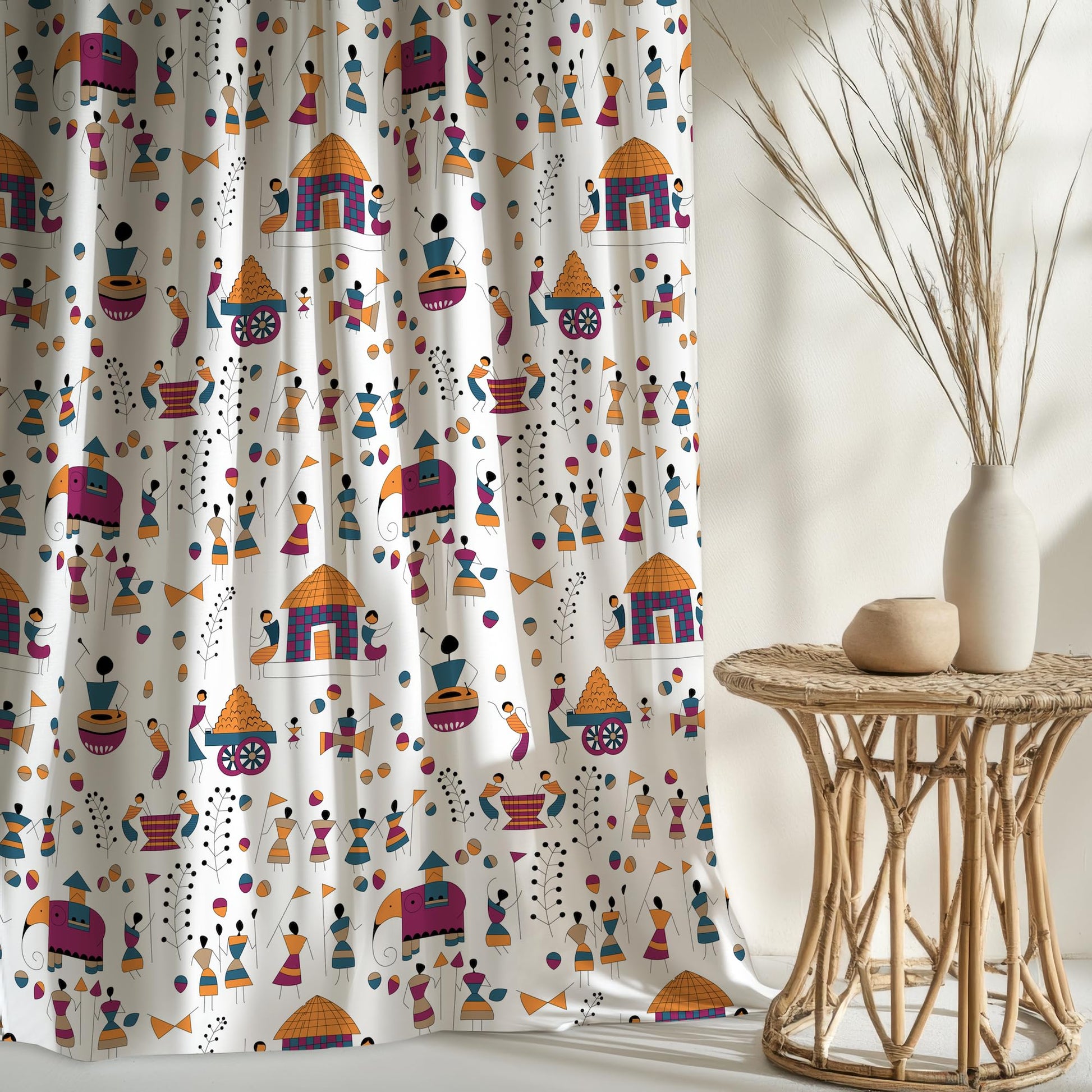 Tribal Motifs Window Curtain - Cotton Set of 2 (4 x 5 ft)