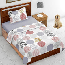Loreto Cotton Single Bedsheet | Red and Black Geometric Circle