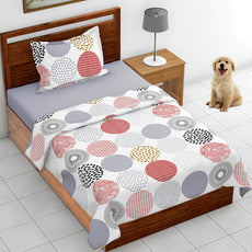 Loreto Cotton Single Bedsheet | Red and Black Geometric Circle