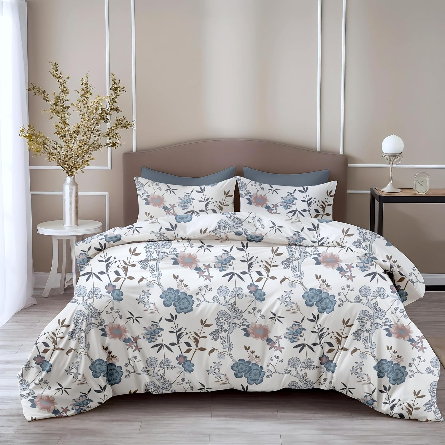 Loreto Cotton King Bedsheet | Blush & Blue Meadow Blooms Soft & Breathable