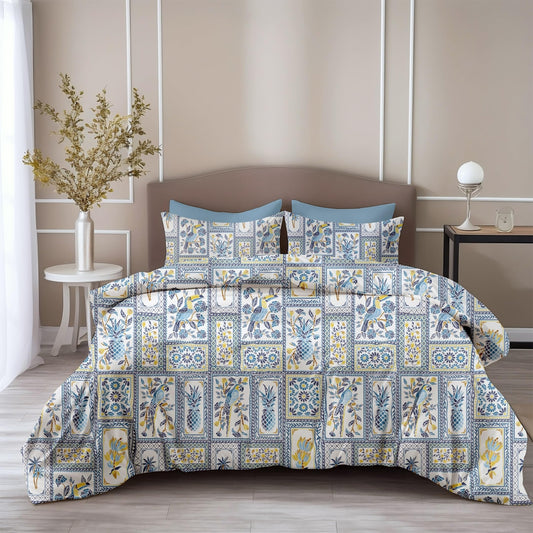 Loreto Cotton King Bedsheet | Royal Parrot Flora Print