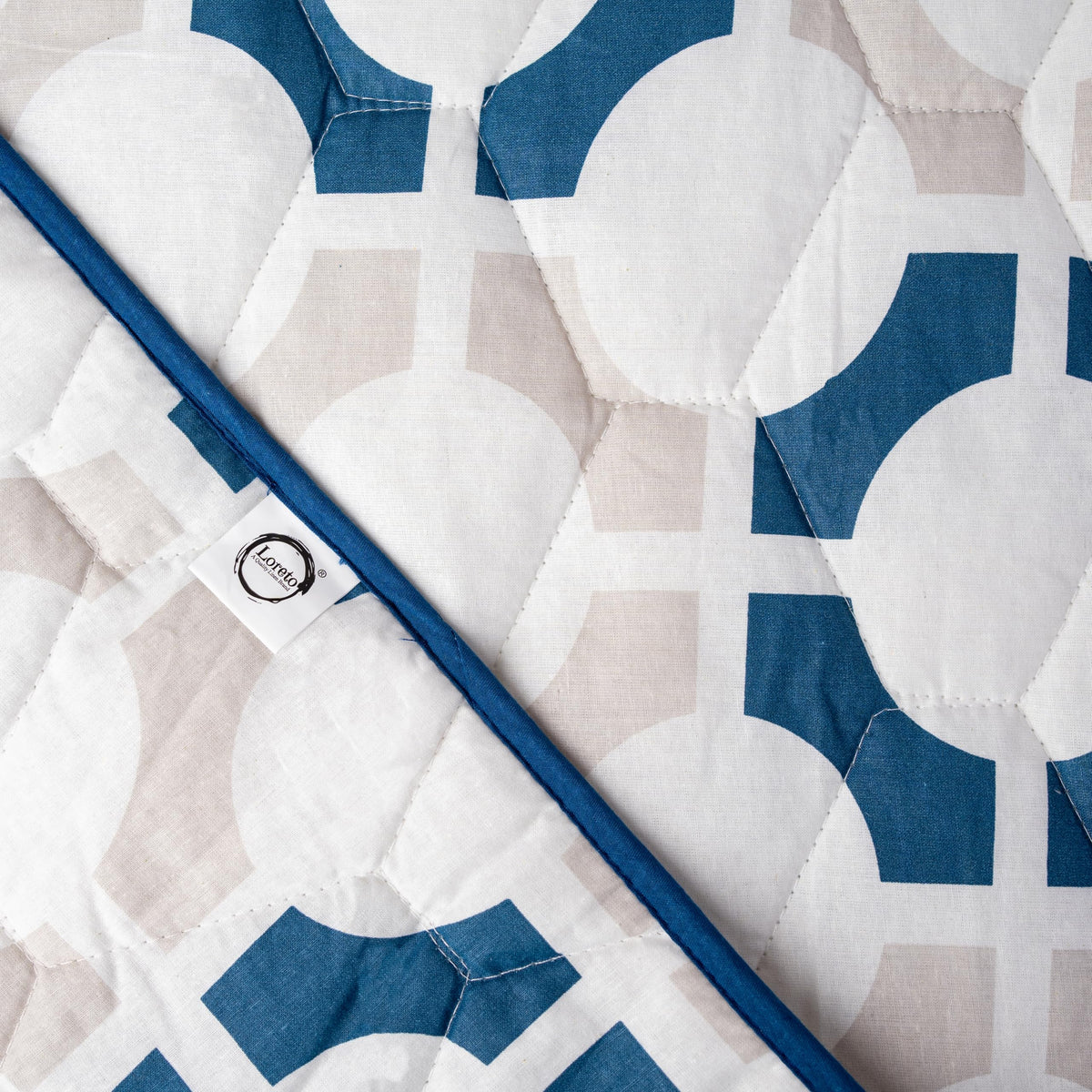 Colonial Blue Matrix 100% Cotton Reversible Comforter for Single Bed | 150 GSM Lightweight Winter Quilt | AC Blanket 54" x 84"