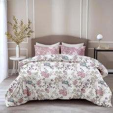 Loreto Cotton Double Bedsheet | Blush Pink & Teal Blooms Soft & Breathable