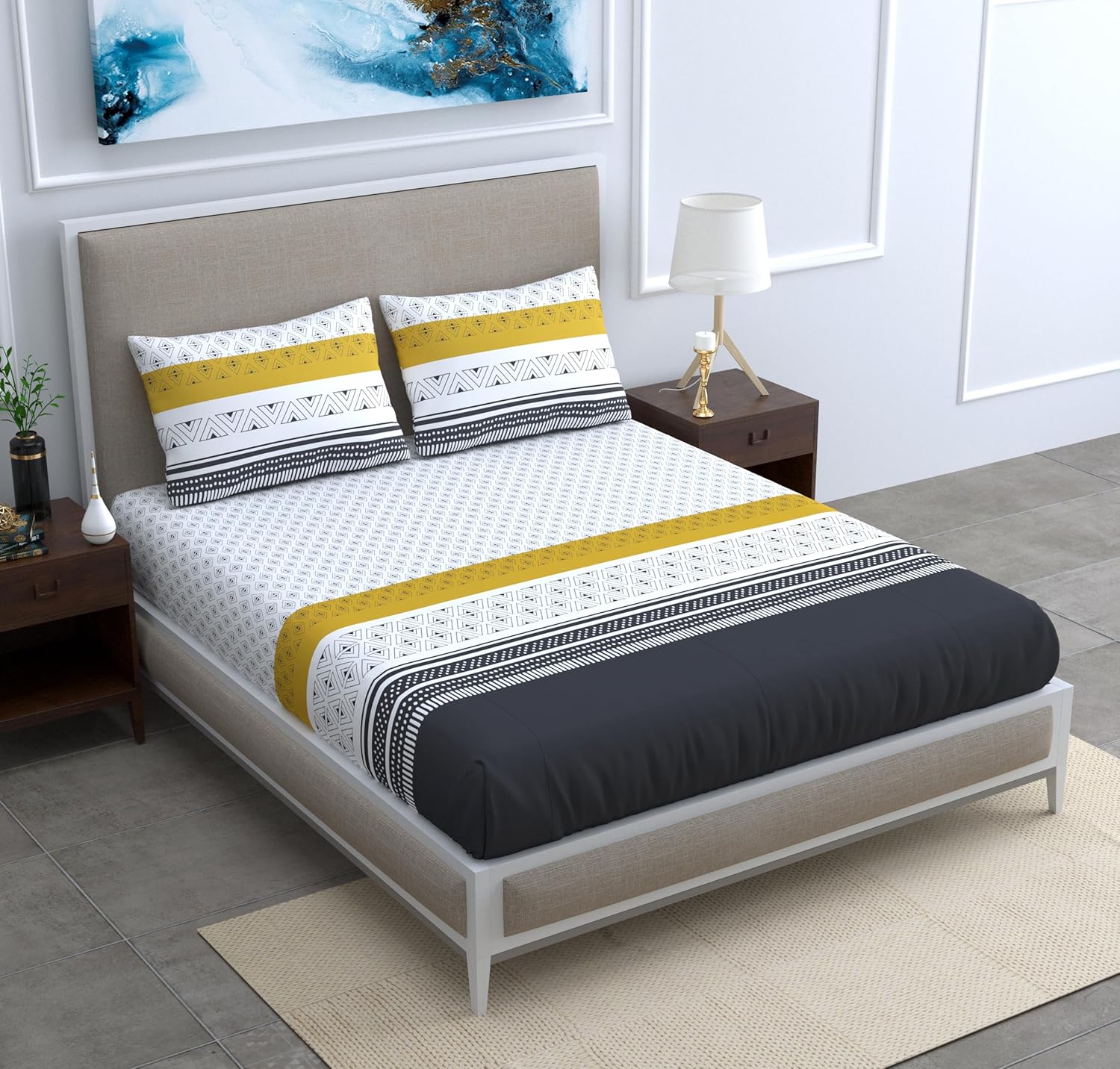 Granite Black and Golden Haze 100% Cotton Flat King Bedsheet, 144 TC