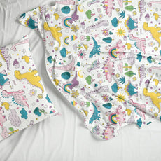 Rainbow Dino Fun Soft & Breathable 100% Cotton Flat King Bedsheet, 144 TC