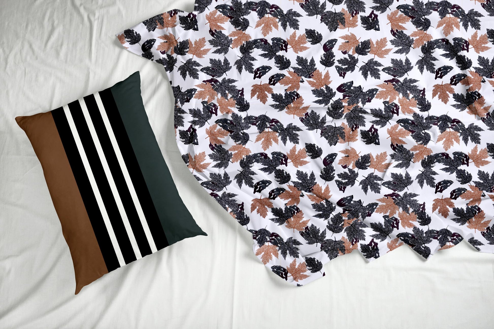 Frosted Charcoal Leaf Pattern 100% Cotton Double Bedsheet with 2 Pillow Covers, 144 TC, 88 x 90 Inches