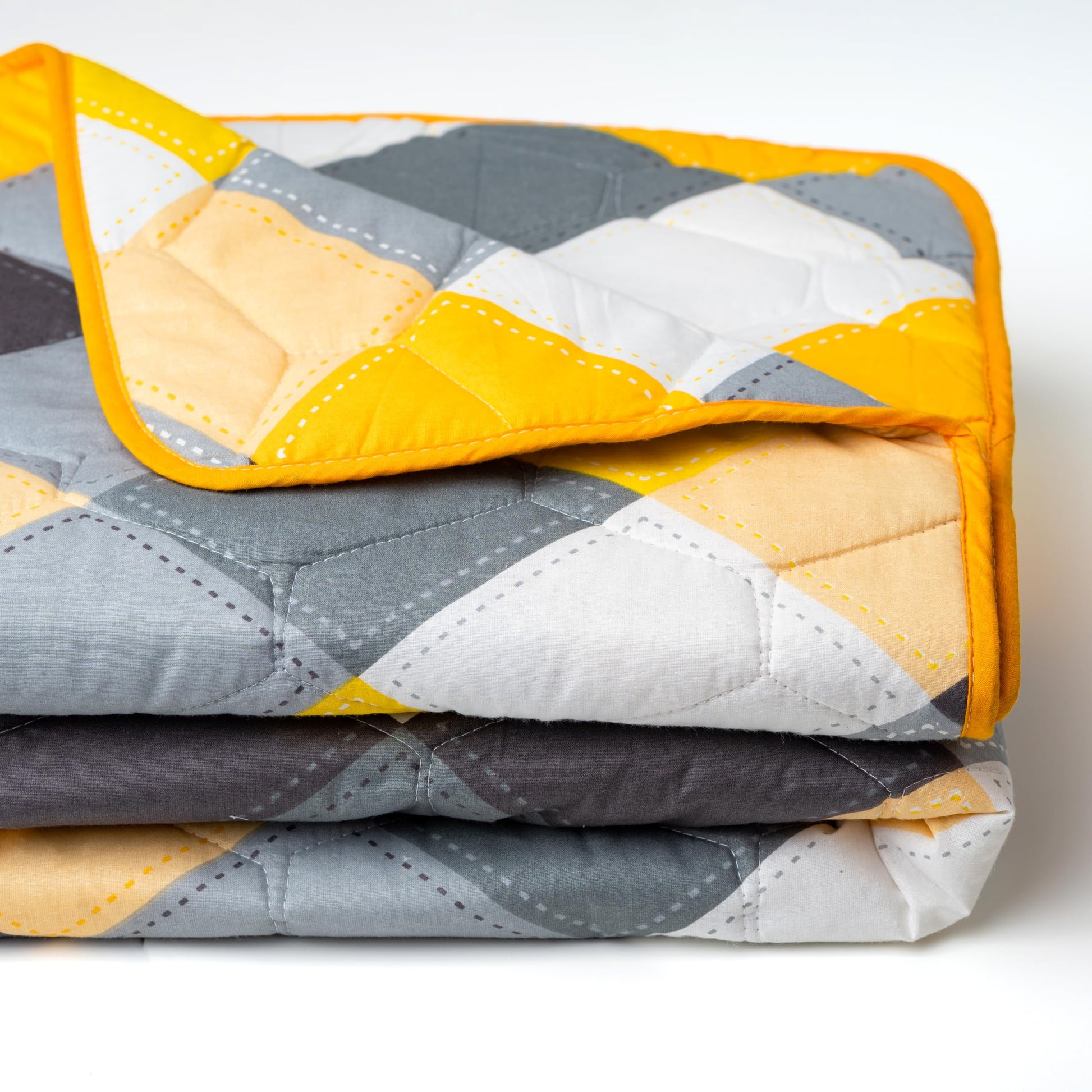 Yellow & Grey Checkered 100% Cotton Reversible Comforter for Single Bed | 150 GSM Lightweight Winter Quilt | AC Blanket 54" x 84"