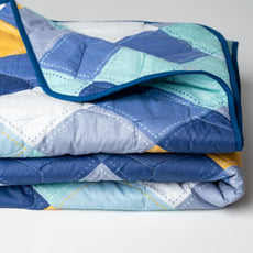 Vivid Blue & Yellow Checkered 100% Cotton Reversible Comforter for Single Bed | 150 GSM Lightweight Winter Quilt | AC Blanket 54