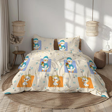 Playful Ducks on Creamy Beige 186 TC Cotton Double Bedsheet, 90 x 90 Inches — Soft Percale Weave with 2 Pillow Covers, Durable & Breathable