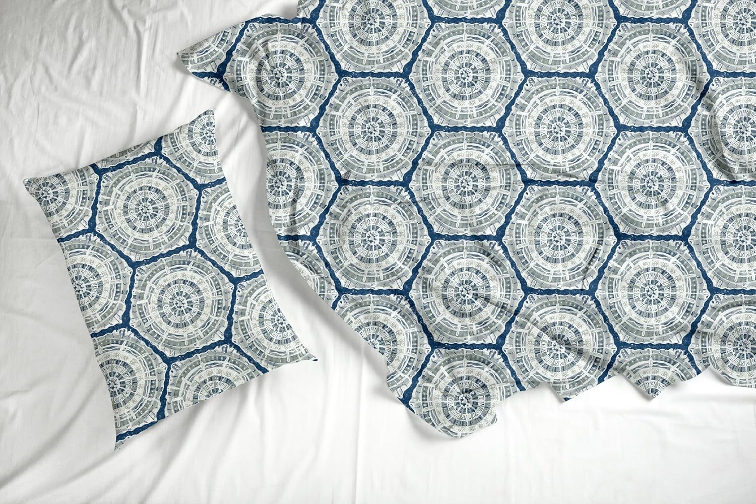 Grey and Blue 100% Cotton Flat King Bedsheet, 144 TC