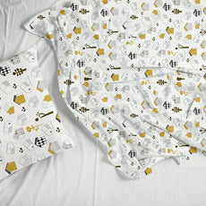 Soft White Kids House Pattern 100% Cotton Flat Double Bedsheet, 144 TC