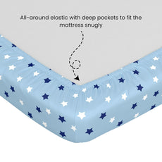 Nile Blue Stars 100% Cotton Double Fitted Bedsheet, 144 TC