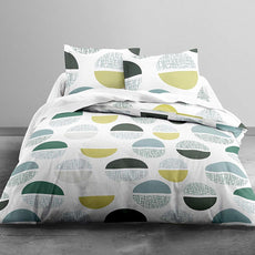 Muted Grey and Lime Circle Design 100% Cotton Flat Double Bedsheet, 144 TC