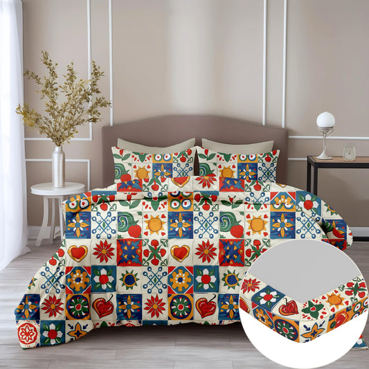 Loreto Cotton Double Fitted Bedsheet | Vibrant Red & Cobalt Blue