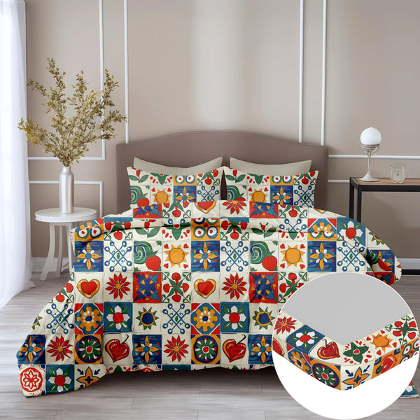 Loreto Cotton Double Fitted Bedsheet | Vibrant Red & Cobalt Blue