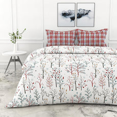 Loreto Cotton Double Bedsheet | Red and Teal with Plaid Accent