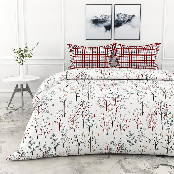 Loreto Cotton Double Bedsheet | Red and Teal with Plaid Accent