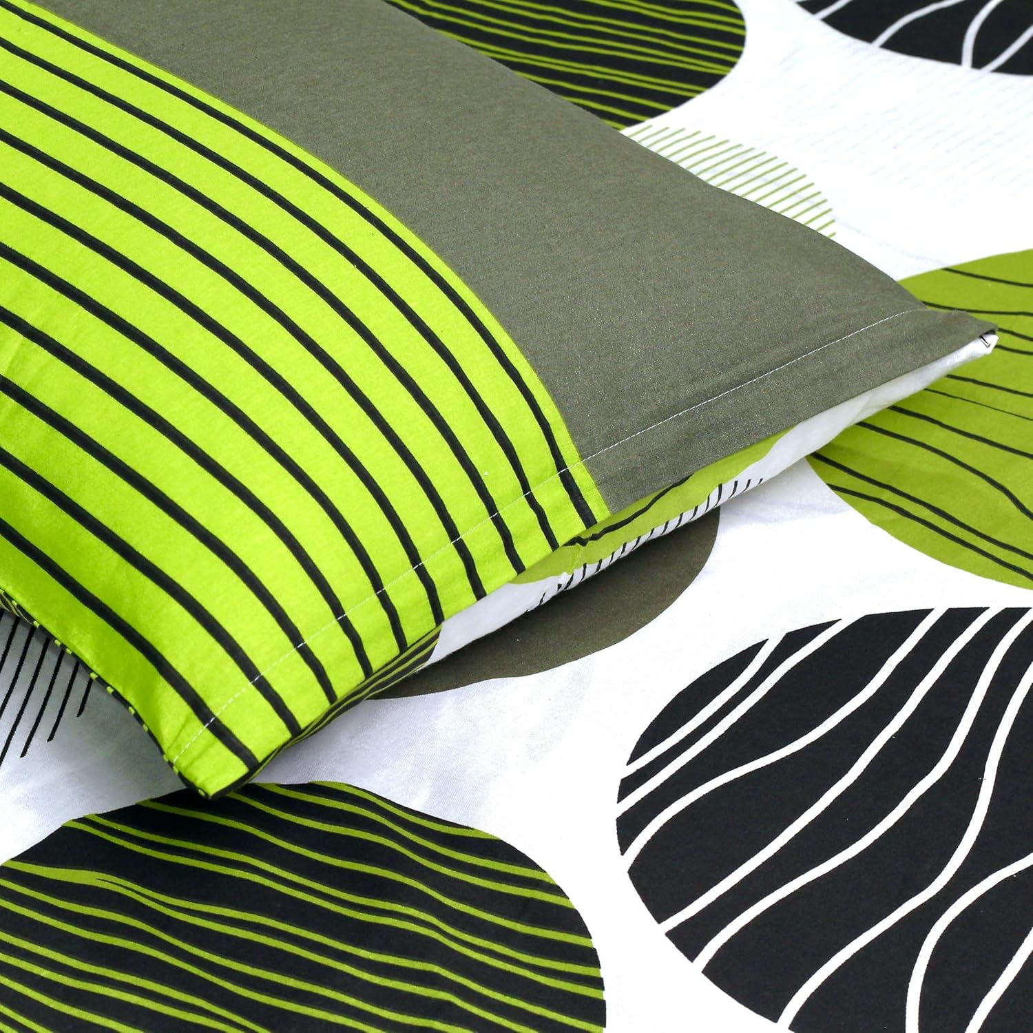 Olive Green & Black Circles 100% Cotton King Fitted Bedsheet, 144 TC