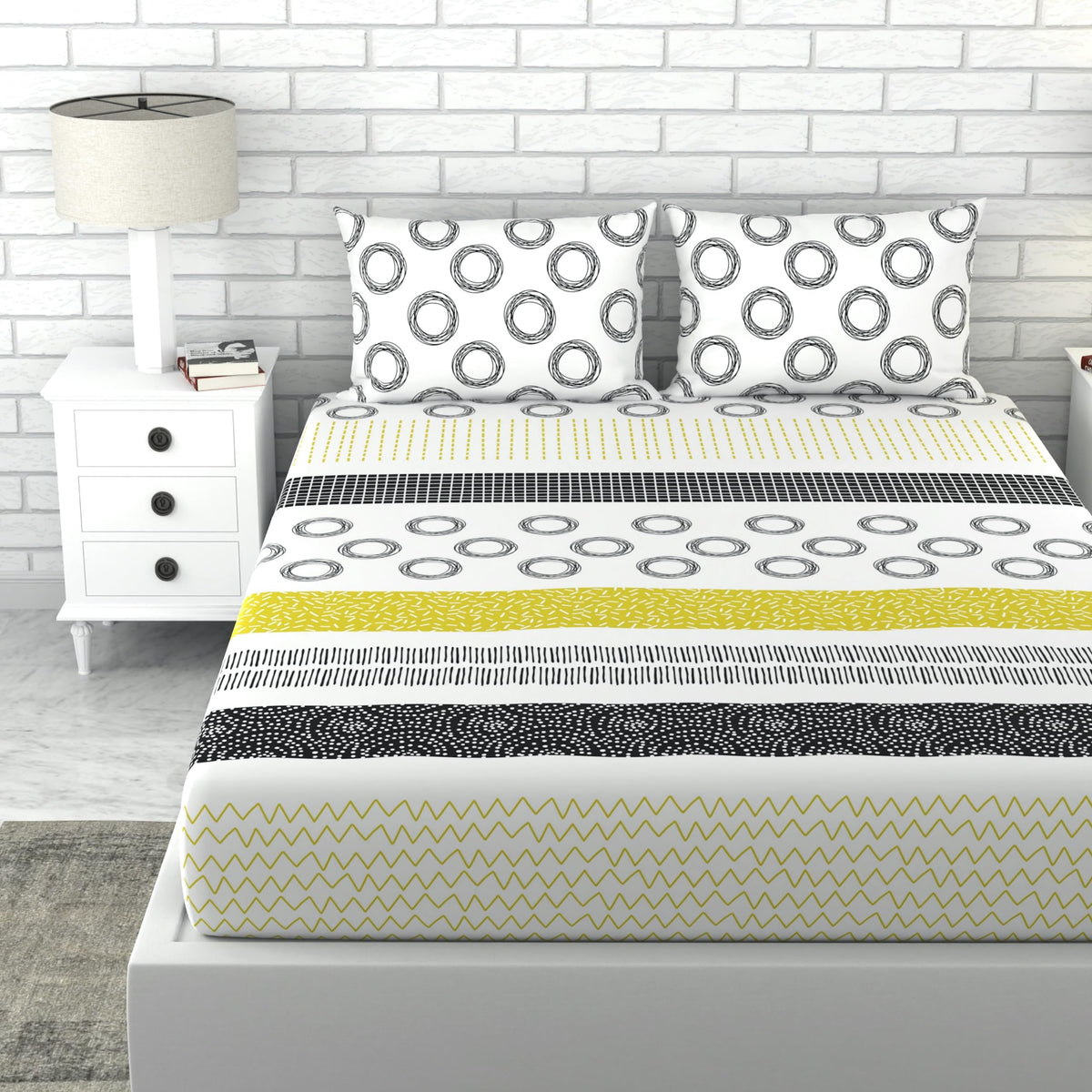 Loreto Circle & Strip King Bedsheet | 180 TC | 100% Cotton | 104 x 104 Inches - main product image