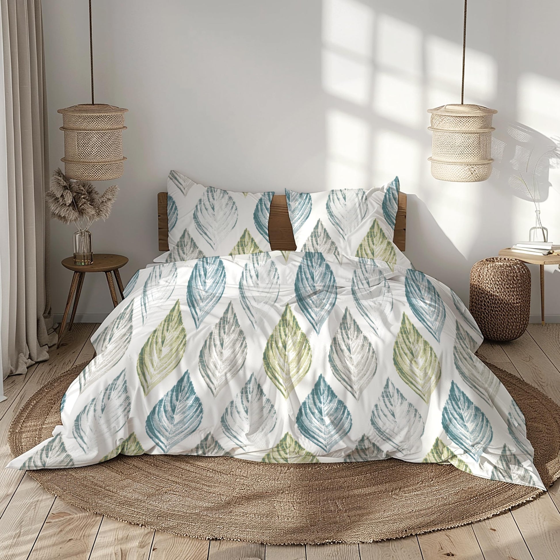 Teal Blue & Green 100% Pure Cotton Double Bedsheet, 186 TC, 90 x 108 Inches, Soft & Breathable with 2 Pillow Covers