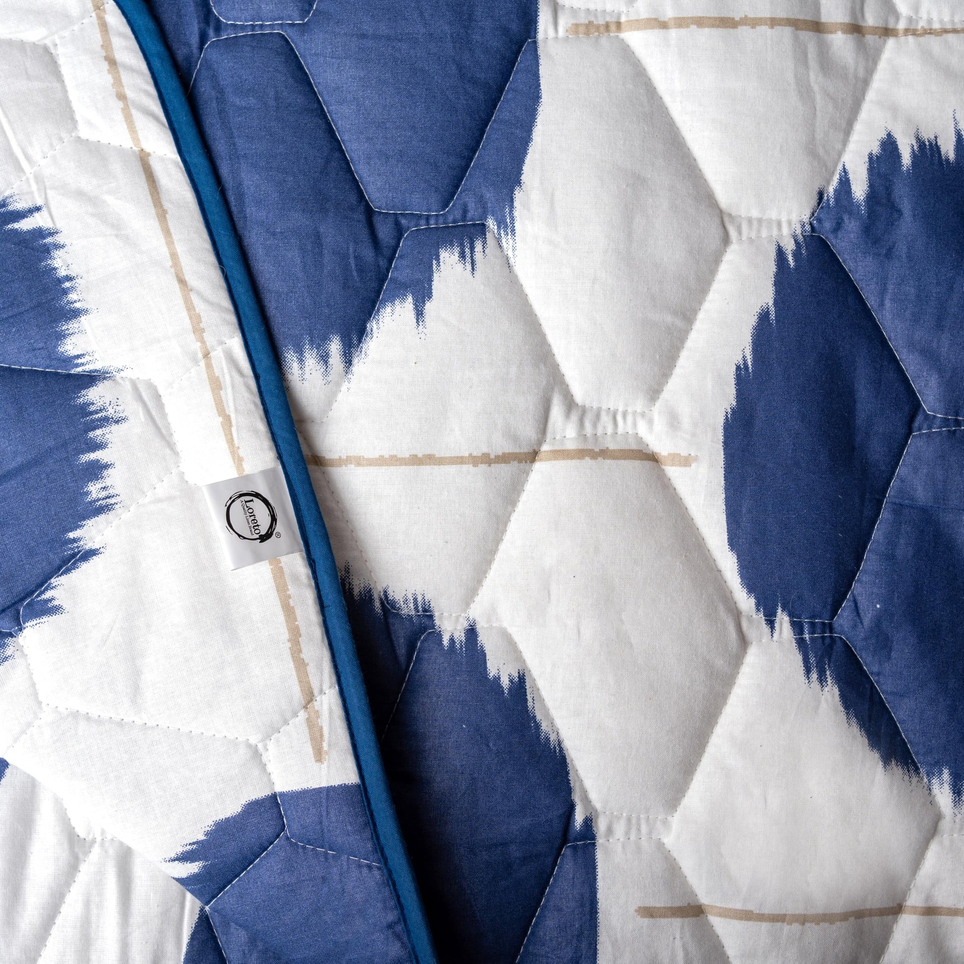 Navy Haze Big Polka Dots 100% Cotton Reversible Comforter for Single Bed | 150 GSM Lightweight Winter Quilt | AC Blanket 54" x 84"