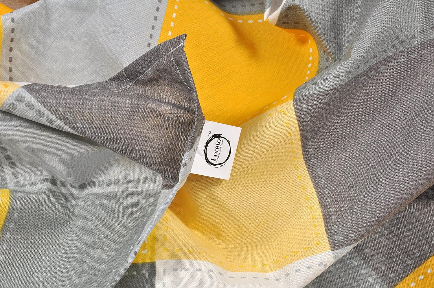 Yellow & Grey Checkered 100% Cotton Flat Double Bedsheet, 144 TC