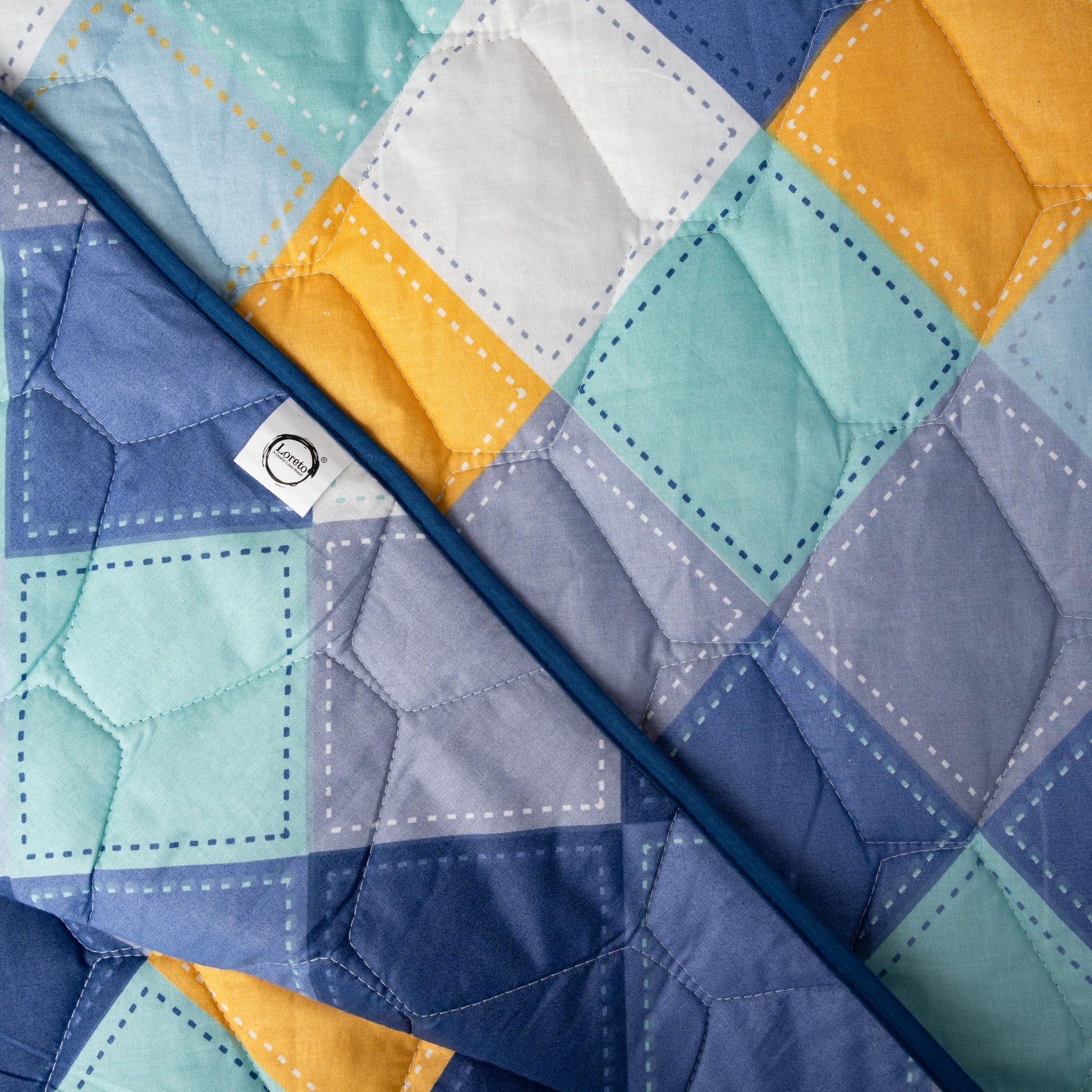 Vivid Blue & Yellow Checkered 100% Cotton Reversible Comforter for Single Bed | 150 GSM Lightweight Winter Quilt | AC Blanket 54" x 84"