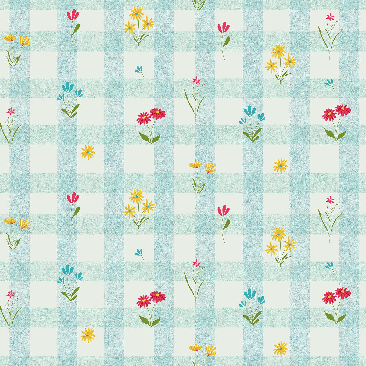 Loreto Minty Floral Check Cotton Cushion Covers | Set of 3 | 16 x 16 Inches - main product image
