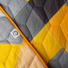 Yellow & Grey Checkered 100% Cotton Reversible Comforter for Single Bed | 150 GSM Lightweight Winter Quilt | AC Blanket 54