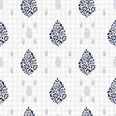 Navy Blue Floral Motif 186 TC Cotton King Size Elastic Fitted Bedsheet with 2 Pillow Covers - 78 x 72 Inches