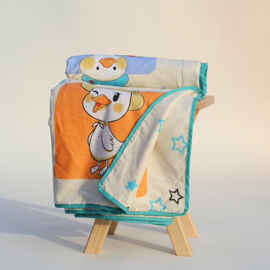 Playful Ducks Single Dohar - 100% Cambric Cotton Lightweight AC Blanket (58 x 88 Inches)