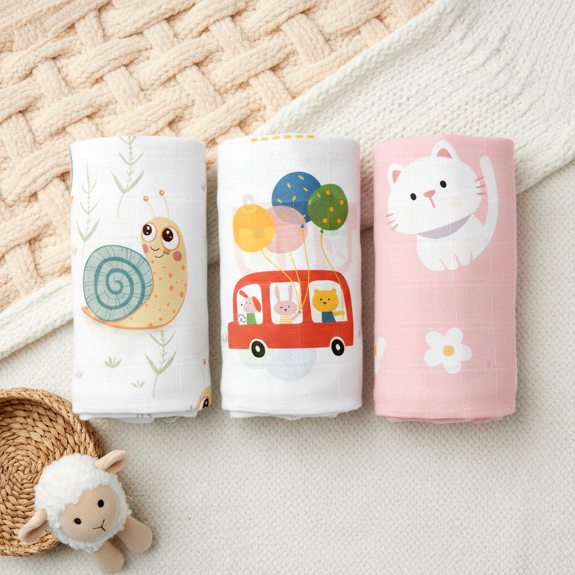 Loreto Baby Muslin Swaddle Combo Pack of 3 | 100% Cotton | Soft & Breathable